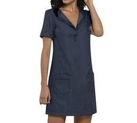 AMDOLE Robe d'été florale en denim de couleur unie - Longueur moyenne - Col rond - Jupe en jean décontractée et confortable - Robe d'été décontractée pour femme, noir foncé, M