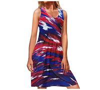 AMDOLE Robe d'été florale pour femme, style décontracté, 4 juillet, drapeau américain, sans manches, longueur genou, robe longue décontractée, bronze, L