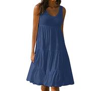 AMDOLE Robe d'été nouée pour femme - Couleur unie - Col rond - Grande taille, bleu marine, XXL
