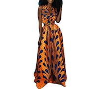 AMDOLE Robe d'été pour femme africaine imprimée DIY Multi Porter Sexy Strap Dress Middle Split Mop Jupe Femmes Robes, doré, S