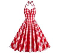 AMDOLE Robe d'été pour femme - Robe rockabilly des années 1950 - Sans manches - Col vintage - Robe de cocktail à carreaux rétro - Robe trapèze élégante - Robe de fête de mariage, Rouge, XXL
