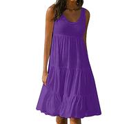 AMDOLE Robe d'été pour femme - Taille haute - Col rond - Poches - Coton, violet, XXL
