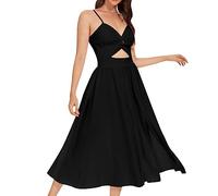 AMDOLE Robe d'été sans manches avec bretelles spaghetti creuses pour adultes, Noir , M