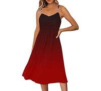 AMDOLE Robe d'été sans manches avec col en V et bretelles spaghetti, coupe trapèze, robe décontractée, translucide pour femme, New5-rouge, L