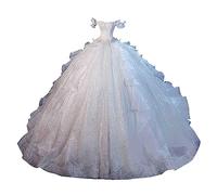 AMDOLE Robe en Dentelle Longue La Nouvelle Petite mariée avec Une Grande Queue traînante, des épaules de étoilé Super féerique et Une Terre de rêve Robe De Princesse Fille