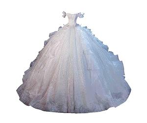 AMDOLE Robe en Dentelle Longue La Nouvelle Petite mariée avec Une Grande Queue traînante, des épaules de étoilé Super féerique et Une Terre de rêve Robe De Princesse Fille