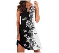 AMDOLE Robe Halloween Ado Femmes Summer Casual Sexy Sleeveless Floral Print Sundress Loose Beach Dress Robe Mode (White, L)