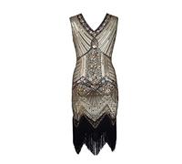 AMDOLE Robe Halloween Femme Longueur Robe Vintage Cocktail Midi Femmes Glands Flapper Manches Col V Robe Courte Femme Robe Moulante Femme (Yellow, M)