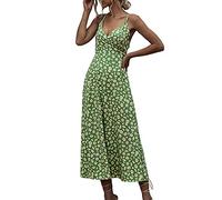 AMDOLE Robe Jaune Summer Sexy Sling Backless Bow Robe imprimée sans Manches Beach Resort Ladies Spaghetti Strap Dress Robe Courte Évasée (Green, M)