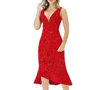 AMDOLE Robe Noire Mousseline Robe imprimée Fermeture éclair Profonde Paillettes sans Manches V Fente Robe de soirée Dos Cou Femmes Mode Tenue décontractée pour Robe Longue Grande Taille