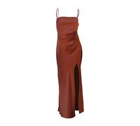AMDOLE Robe portefeuille d'été décontractée pour femme - Couleur unie - Sexy - Mince - Satin soyeux brillant - Robe chemise avec ceinture, marron, M