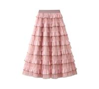 AMDOLE Robe Verte Femme Jupe Longue Fleur Jupe Longue superposée en Tulle pour Femmes, Jupe trapèze Extensible, Taille Haute Jupe Noire Grande Taille (Pink, One Size)