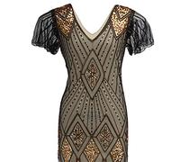 AMDOLE Robes de cocktail pour femmes, invitées de mariage, robe d'automne à paillettes des années 1920 avec perles longues et pampilles, robe de maternité d'automne, doré, M