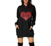 AMDOLE Robes De Soirée Collants pour Femmes avec Motifs Robe Sweat-Shirt à Capuche décontractée avec Poches et Lettres d'amour imprimées pour Femmes Plaid Homme Manteaux Longs pour Femmes (Black, M)