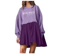 AMDOLE Robes d'été pour femmes UK Fashion Remember Your WHY Heart Print Sweatshirt Robe à manches longues Col rond Pull Sweatshirt Sweatshirt Décontracté Robes pour femmes UK Plus, violet, M