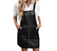 AMDOLE Robes mignonnes pour femme longue mode sangle fermeture éclair simili cuir robe petite robe décontractée pour l'été, Noir , L