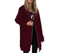 AMDOLE Sweat à capuche zippé à manches longues pour femme - Automne et hiver - Tunique légère avec poches, bordeaux, L