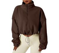 AMDOLE Sweatshirt graphique pour femme, veste courte en polaire avec fermeture éclair, chaud pour l'hiver, manches longues, col roulé, manteau court pour marié, pull oversize