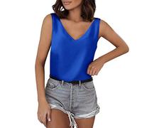 AMDOLE Tenue Hospitalier Débardeurs pour femmes col en V soie été Satin sans manches Blouse basique Camisole chemises Short Jean Fille