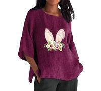 AMDOLE Tenues de Pâques pour femmes - Imprimé de Pâques - Manches courtes et col rond - Chemisier à manches 3 sur 4 - Col rond - Imprimé floral - Pull tendance pour femme 2024, violet, L