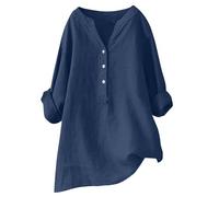 AMDOLE Todays Daily Deals Femmes Top Couleur Unie Col Droit Bouton Coton Chanvre Chemise À Manches Longues Grande Taille Décontractée Pas Cher Bohème T-Shirt Prime Deals Deals