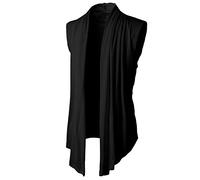 AMDOLE Veste en tricot cardigan pour homme couleur unie châle musulman personnalité couleur unie mode sans manches cardigan en tricot vieil homme pull, Noir , L