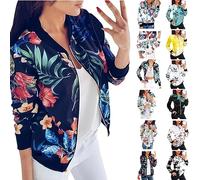 AMDOLE Veste Femme Motard Blouson Printemps Automne Léger Bombers Jacket Sweatshirt Sport Vintage Outwear Zippé Court Jacket Femme Court Chic Élégante Blouson Pas Cher Printemps