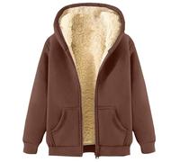 AMDOLE Veste polaire pour femme avec poches zippées sur toute la longueur, veste polaire en peluche pour femme, couleur unie, chaude et sans frottement sur la peau, Marron., XXL