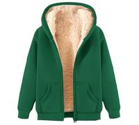 AMDOLE Veste polaire pour femme avec poches zippées sur toute la longueur, veste polaire en peluche pour femme, couleur unie, chaude et sans frottement sur la peau, Vert-a, 5XL