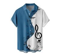 AMDOLE Warehouse Warehouse Deals Hommes Casual Musique Patchwork Imprimé Chemise À Manches Courtes Chemise Bouton À Manches Courtes Chemise Haut Col Rabattu Chemisier T-Shirts Lourds pour Coton Homme