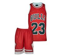 Amdrabola Chicago Michael Jordan Kit de maillot de basket-ball pour enfant, blanc, rouge, noir, livré avec short pour fans de basket-ball (4-13 ans), Rouge, 164 cm