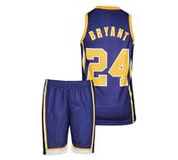 Amdrabola Lakers Maillot de basket-ball pour enfant - Kit de construction - Noir et jaune - Avec short - Pour fans de basket-ball (4-13 ans)