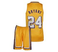 Amdrabola Lakers Maillot de basket-ball pour enfant - Kit de construction - Noir et jaune - Avec short - Pour fans de basket-ball (4-13 ans)