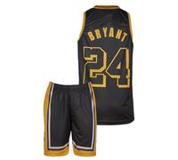 Amdrabola Lakers Maillot de basket-ball pour enfant - Kit de construction - Noir et jaune - Avec short - Pour fans de basket-ball (4-13 ans)