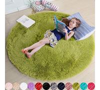Amdrebio - Tapis rond à poils longs pour salon, chambre à coucher et salle de jeux, épais et doux, taille L, 1,8 x 1,8 m, vert gazon
