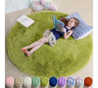 Amdrebio Grand tapis rond à poils longs, doux et moderne, pour salon, chambre à coucher, salle de jeux, chambre d’enfant ou chambre de bébé, décoration esthétique, vert pelouse, 1,8 m