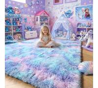 Amdrebio Tapis arc-en-ciel violet pour chambre à coucher et chambre de fille, tapis coloré à motif de sirène La Reine des Neiges pour salle de jeux, chambre d'enfant, dortoir, 91 x 152 cm, petit tapis