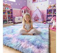 Amdrebio Tapis arc-en-ciel violet pour chambre à coucher et chambre de fille, tapis coloré à motif de sirène La Reine des Neiges pour salle de jeux, chambre d'enfant, dortoir, 91 x 152 cm, petit tapis