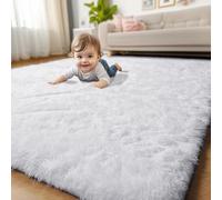 Amdrebio Tapis de Couloir Moelleux à Poils Longs pour Chambre à Coucher, 0,91 x 1,5 m, Tapis Pelucheux Blanc Rectangulaire, Décoration