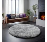 Amdrebio Tapis rond à poils longs et pelucheux pour salon, chambre à coucher, chambre d'enfant, bureau, tapis d'intérieur en peluche, gris clair, tie and dye, 1,5 m