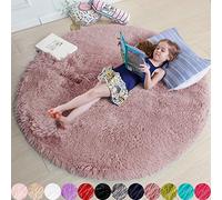 Tapis Rond à Poils Longs pour Chambre à Coucher, Chambre d’Enfant ou dortoir, Tapis Pelucheux et Moelleux, décoration Mignonne pour bébé/Adolescent, 1,5 x 1,5 m, Ivoire/Blanc