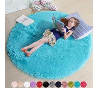 Tapis rond à poils longs pour chambre à coucher, chambre d’enfant ou dortoir, tapis pelucheux et moelleux, décoration mignonne pour bébé/adolescent, 1,2 x 1,2 m, bleu turquoise