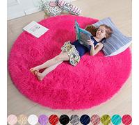 Amdrebio Tapis Rond à Poils Longs pour Chambre à Coucher, Chambre de Fille ou dortoir, Tapis Pelucheux et Moelleux, décoration Mignonne pour bébé/Adolescente, 1,2 x 1,2 m, Rose