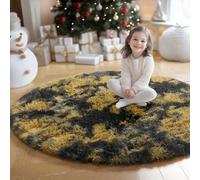 Amdrebio Tapis rond à poils longs pour chambre à coucher, salon, chambre d'enfant, dortoir, maison, bureau, motif léopard et guépard, noir, doré, jaune, gris, 1,5 m