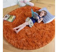 Amdrebio Tapis rond à poils longs pour chambre à coucher, salon, chambre d'enfant, dortoir, salle de classe, orange brûlée, 1,8 m