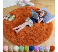 Amdrebio Tapis rond à poils longs pour chambre à coucher, salon, chambre d'enfant, dortoir, salle de classe, orange brûlée, 1,2 m