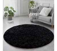 Amdrebio Tapis Rond à Poils Longs pour Chambre - Circulaire Pelucheux pour Enfant, Dortoir - Noir, Décoration