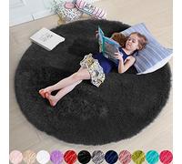Tapis rond à poils longs pour chambre à coucher, tapis circulaire pelucheux pour chambre d'enfant, chambre d'enfant, tapis en peluche pelucheuse pour dortoir, tapis noir, décoration de chambre