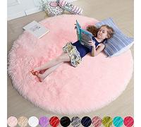 Tapis rond rose pour chambre de fille/enfant/adolescentes, tapis circulaire pelucheux, tapis en fourrure à poils longs