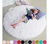 Amdrebio Tapis Rond et Moelleux Blanc pour Chambre à Coucher, Chambre d'enfant et dortoir - Tapis en Peluche Mignon
